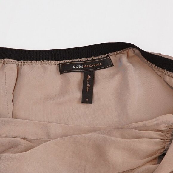 BCBGMaxAzria Stella Asymmetrical Gathered Midi Skirt in Beige Satin - Small - Picture 4 of 6